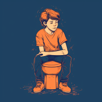 illustration of boy sitting on a toilet